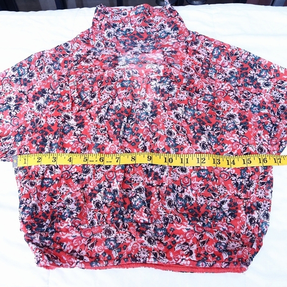 Free People All Dolled Up Red Floral Print Mesh Long Sleeve Crop Top, Size XS - Picture 7 of 10